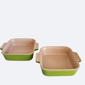 Le Creuset Poterie Ceramic Square Baking Dish Apple Green 5.5" Set 2 Excellent